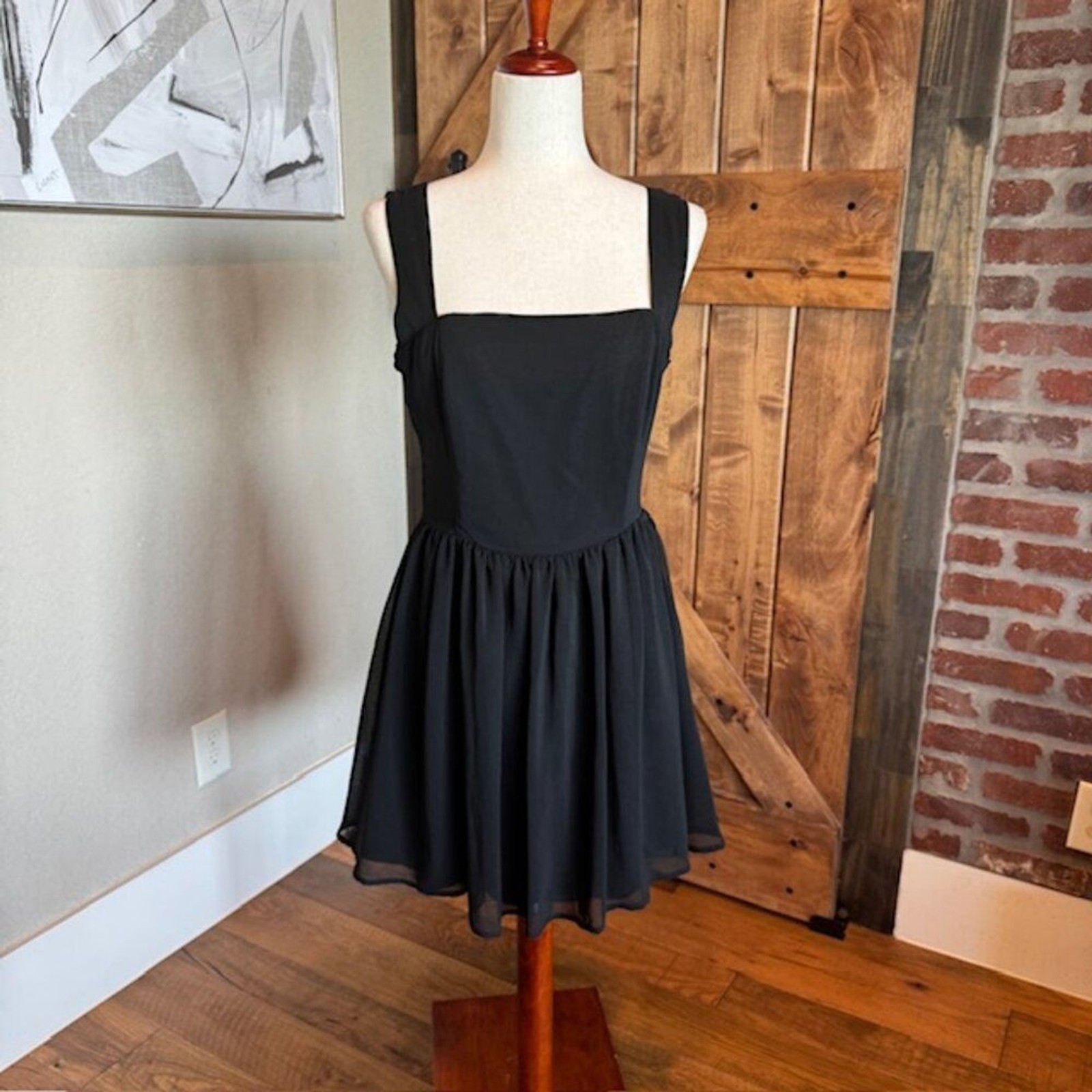 Rare London Black Chain Back Mini Dress Size 10 | Elegant Open Back with Gold Ch