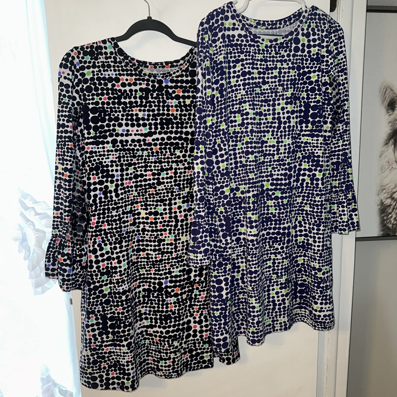 2 Ibkul Dresses UPF 50 blue polka dot Ruffle Long Sleeve athletic Mesh cooling L