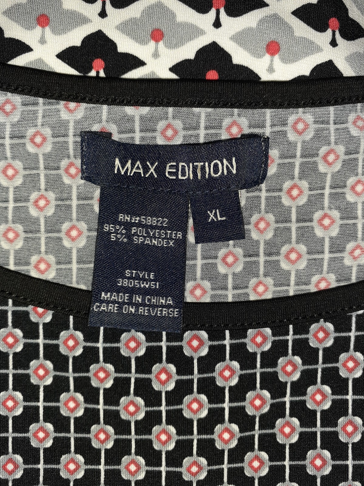 MAX EDITION Size XL Shift Dress Black White Red Floral Cap Sleeve Stretch