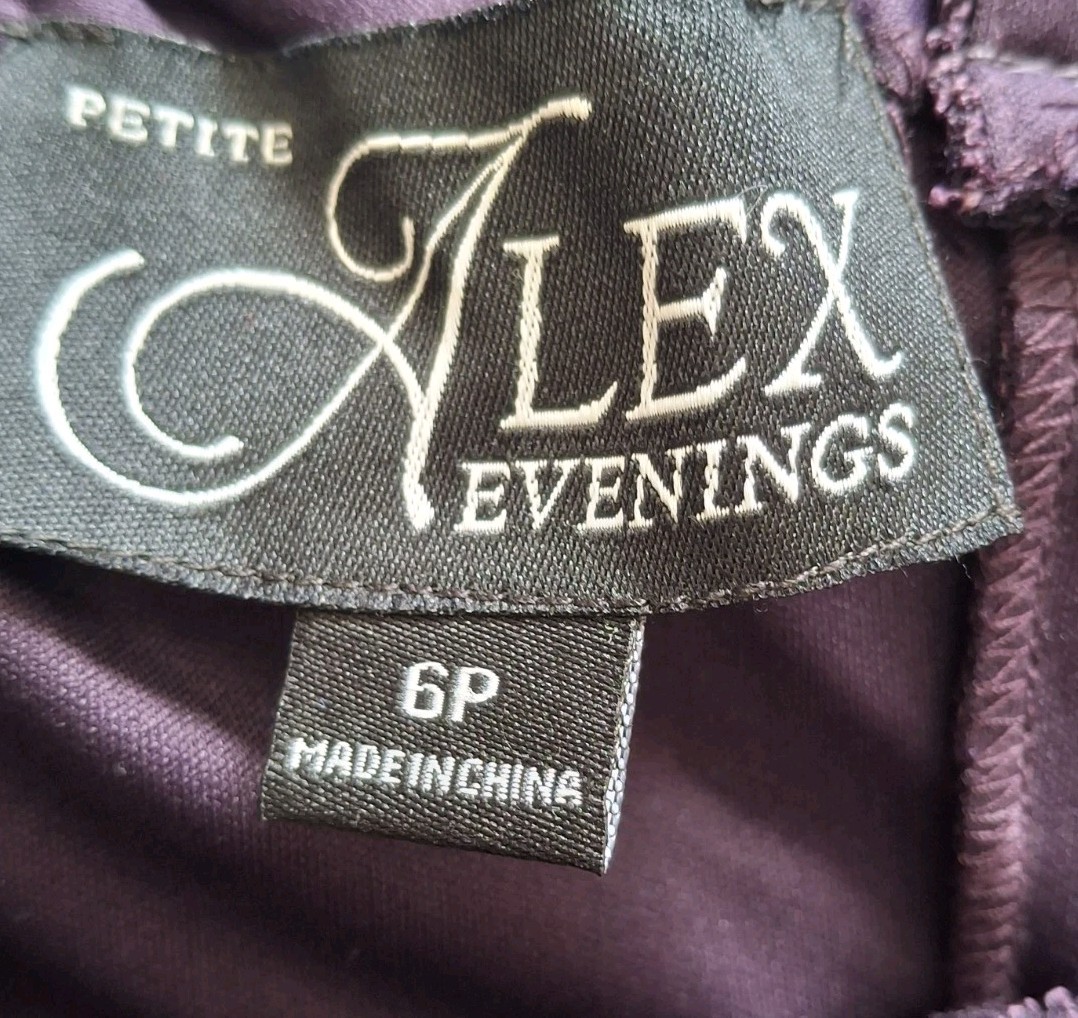 Alex Evenings Gown Eggplant Purple Embroidered Lace Size 6P Mother Of Bride