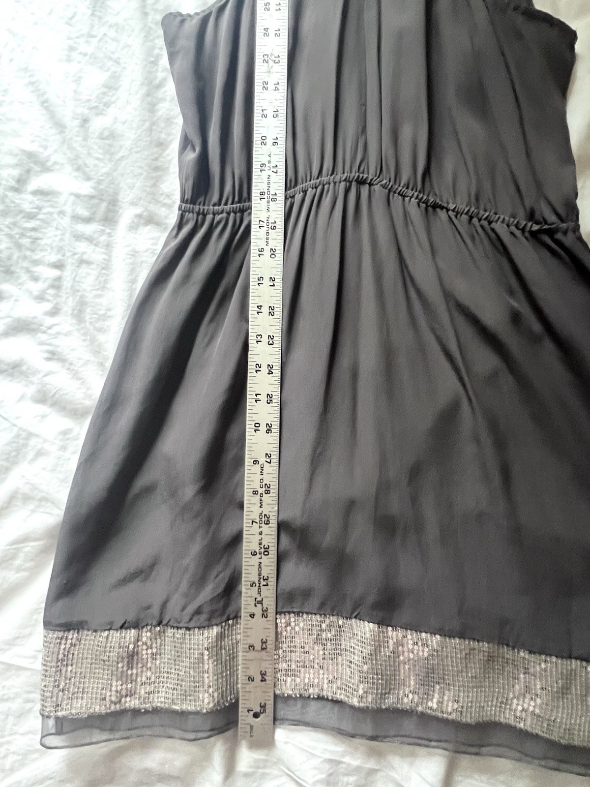 Anthropologie/ Trinity 100% Silk charcoal grey blouson mini Cocktail dress