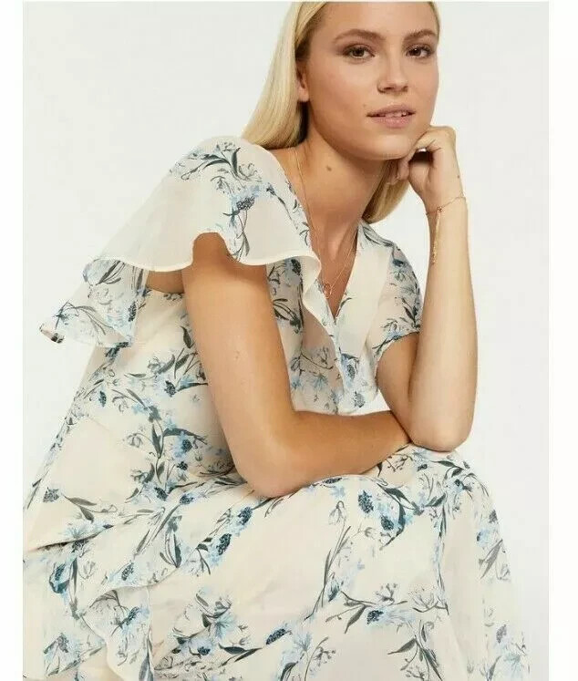 OASIS BEAUTIFUL FLORAL FLOATY RUFFLE DRESS NEW SIZE 12
