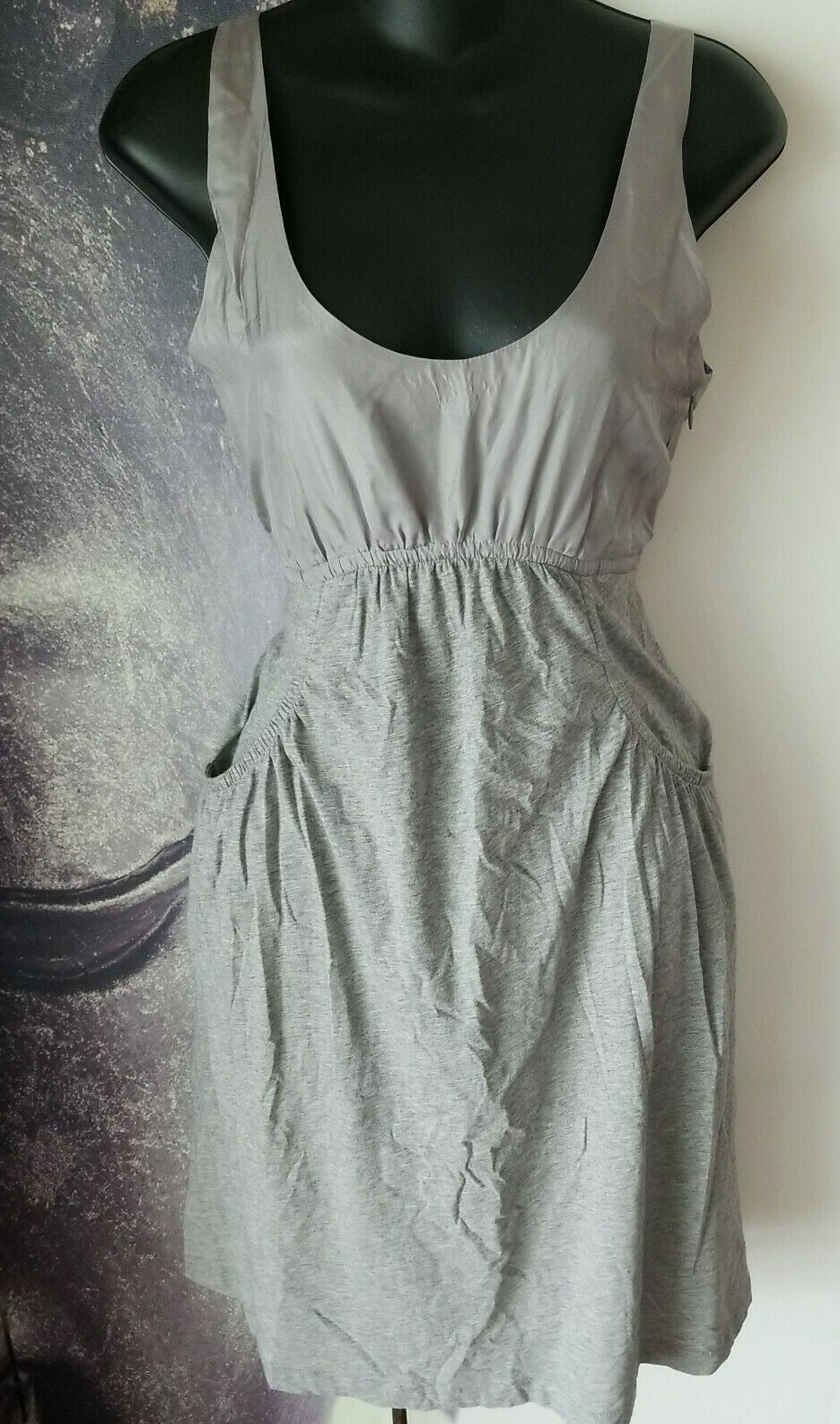 Theory Women’s Sleeveless Cotton Silk Scoop Neck Gray Dress w/ Pockets Size 2