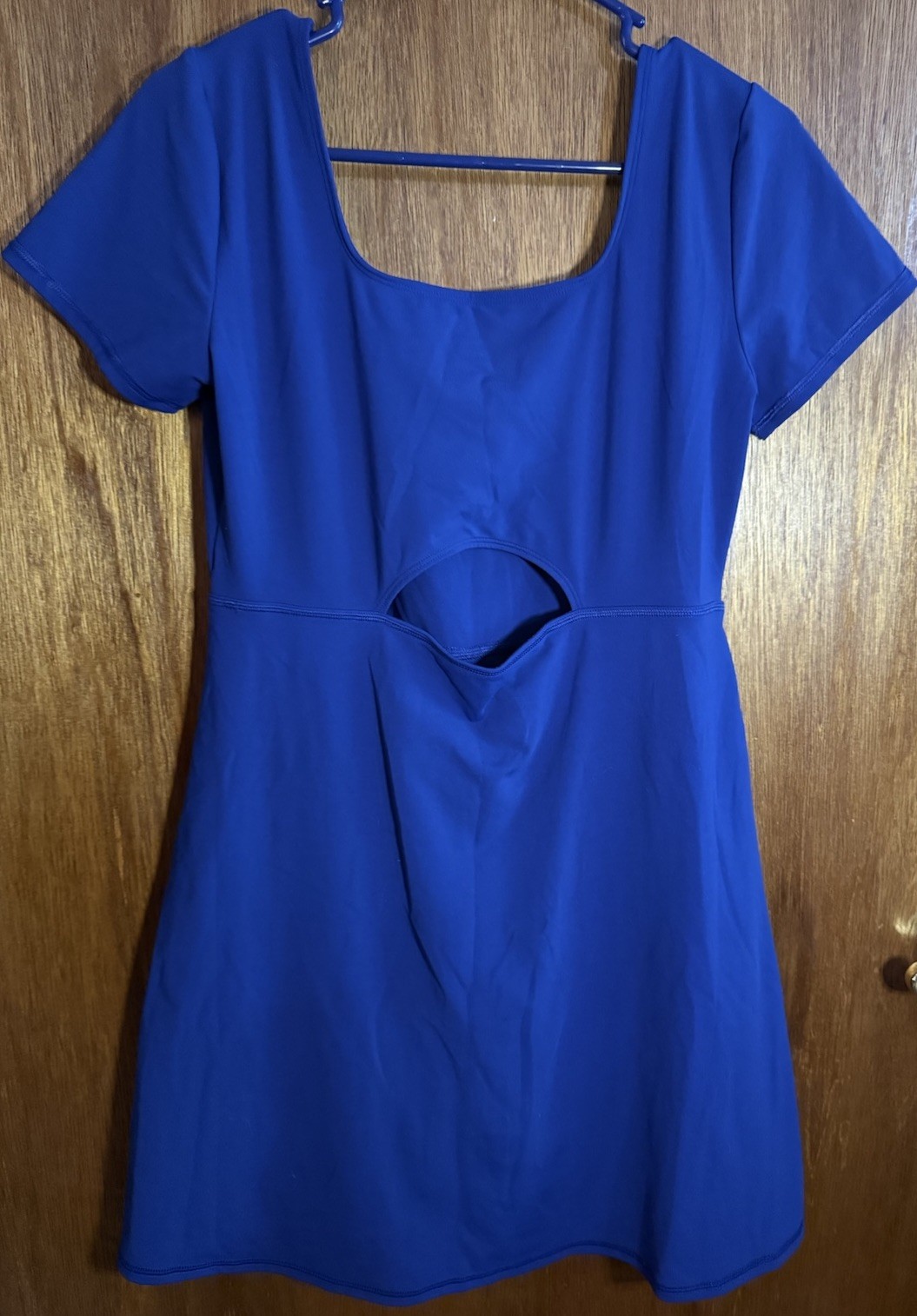 Isabel by Ingrid & Isabel Blue Knit A-Line Short Dress Sz M Square Neck Cut