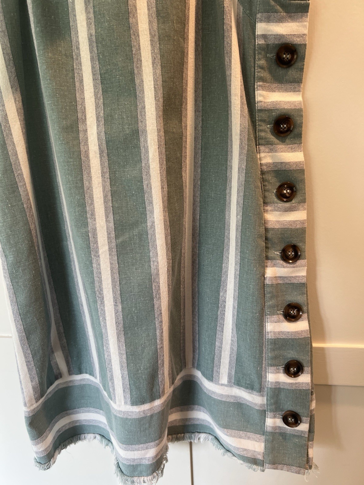 Fate Linen Blend Dress Stripes Button Detail Coastal Summer Vacation Size Small