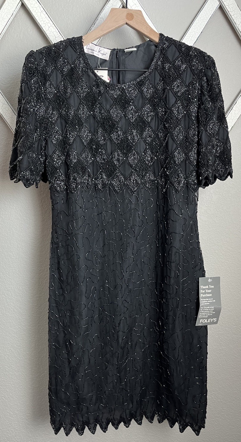 NWT! Vintage Laurence Kazar New York Women’s L Beaded Silk Dress – Black