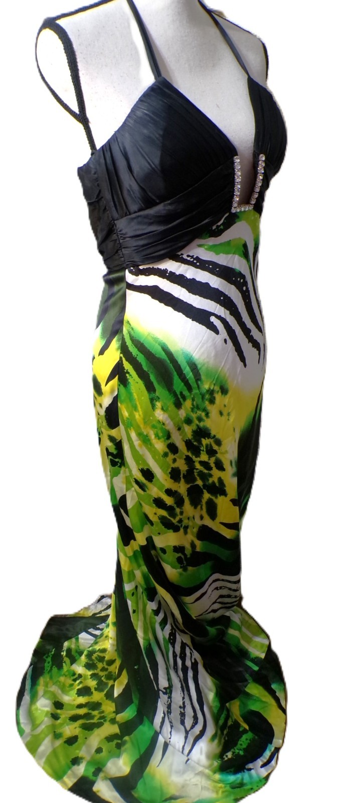Vtg Cache 6 Halter Maxi Formal 100% silk Lime Black Fairy whimsigoth Nwt Hoco