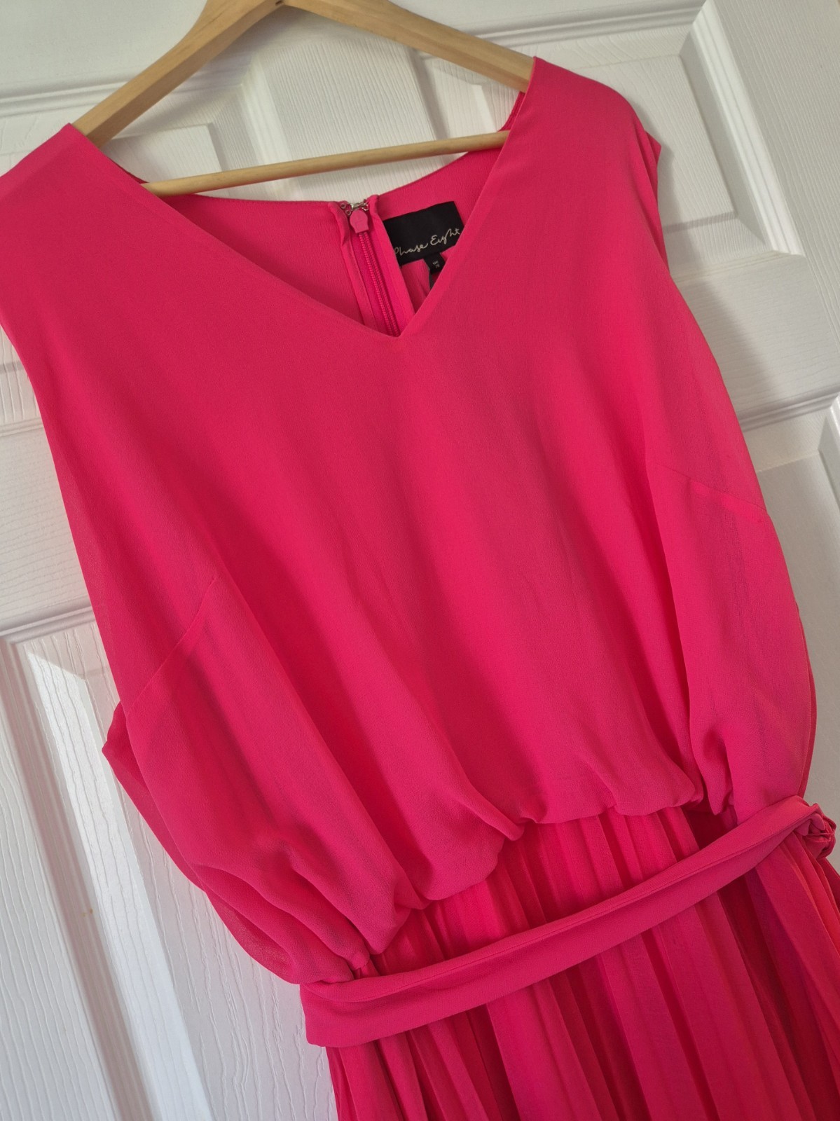 Phase Eight Pink/Red Ombre Piper Dress, Occasion Pleated Maxi, Size 2XL NWTS