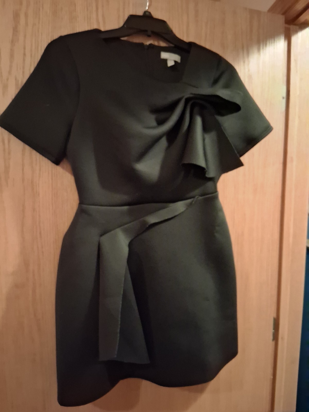 ASOS dress made from scuba-style fabric. asymmetric neckline, pleating, stretch