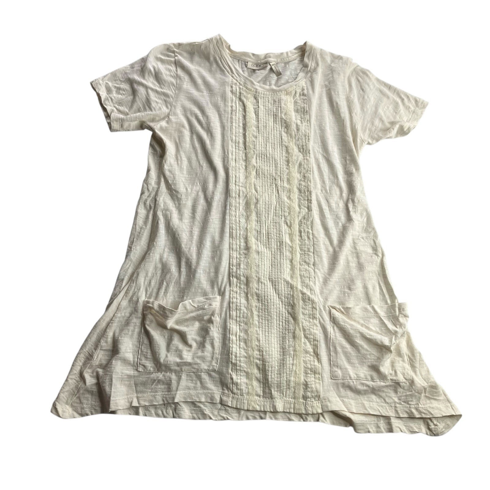 LOGO LORE GOLDSTEIN Off White Textured Linen Blend Tunic Dress XXS