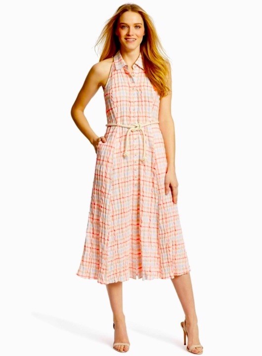 Ella Moss Christina Gingham Cut Out Back Button Front Midi Dress Size S (FLAWED)