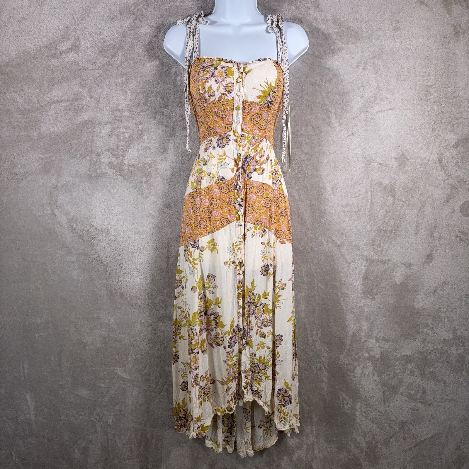 Free People Lover Boy Maxi Dress Womens Size 2 White Patchwork Floral Boho