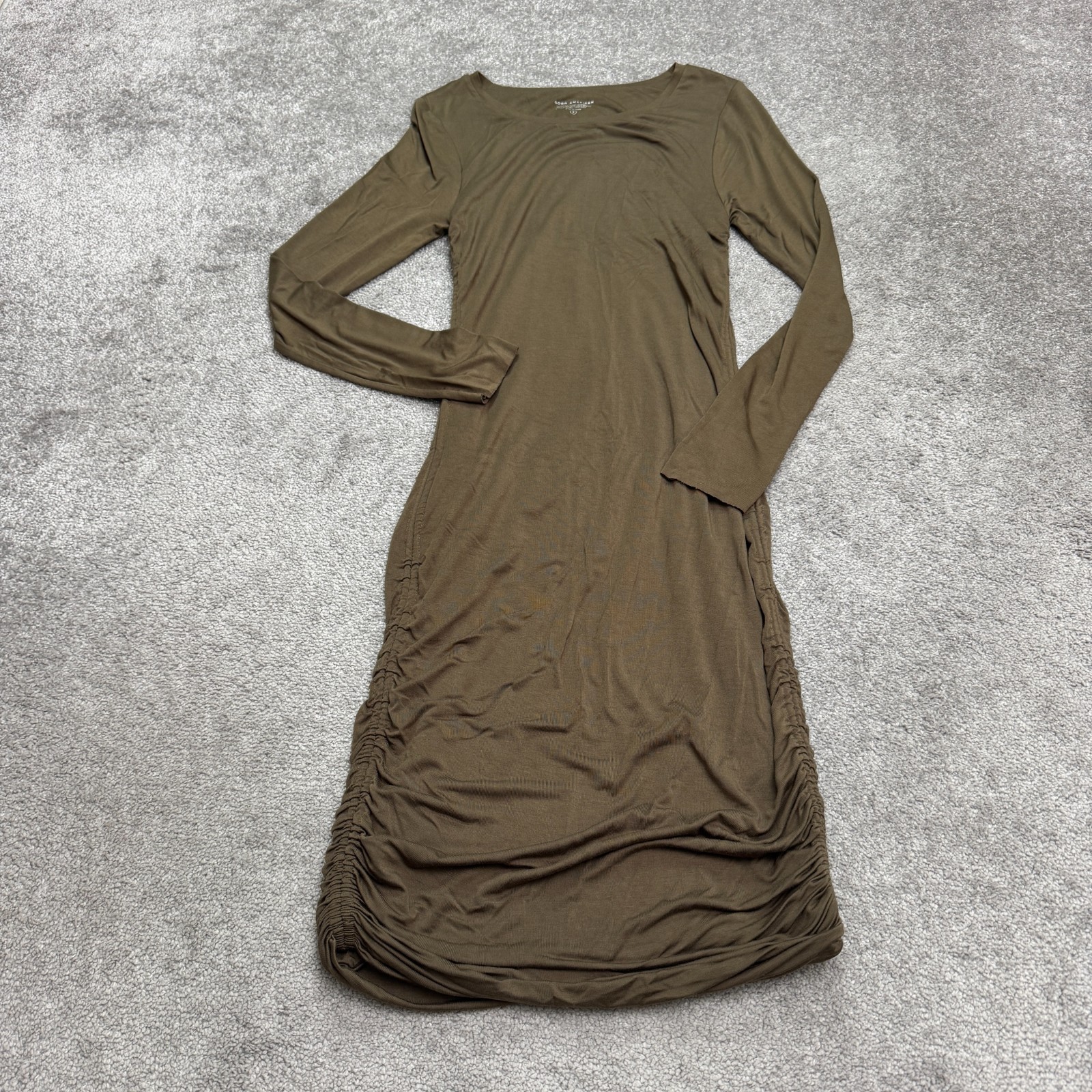 Good American Ruched Maxi Dress Womens 3 Large Green Long Sleeve Rayon Stretch