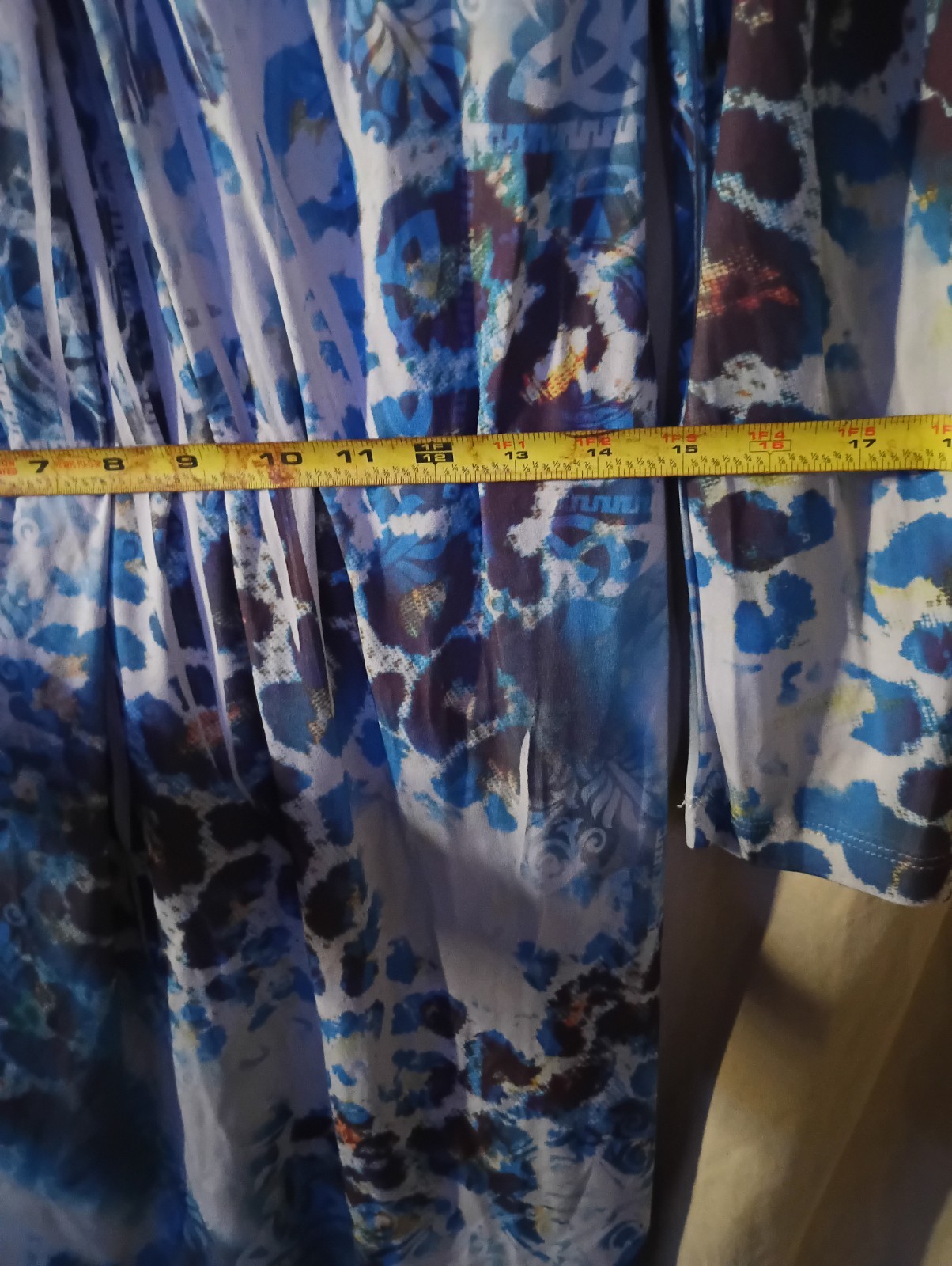Animal Print V-Neck Long Sleeve Pullover Mini Dress Size L Blue White