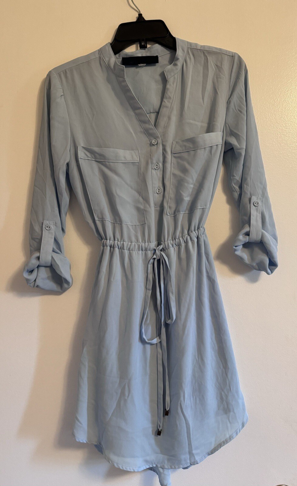 Luxe Botique Button Shirt Dress Light Blue 3/4 Sleeve Sz S Sold Out