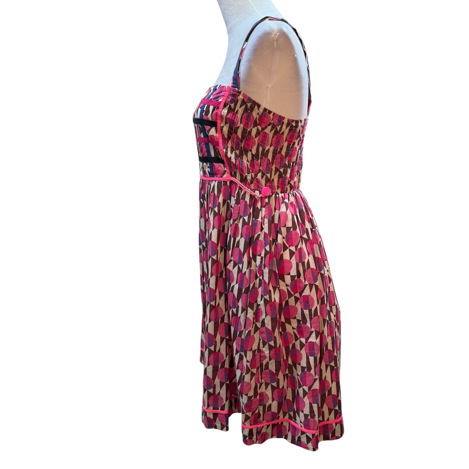 Free People Womens Pink Geometric Polka Dot Smocked Cotton Sundress Size 6