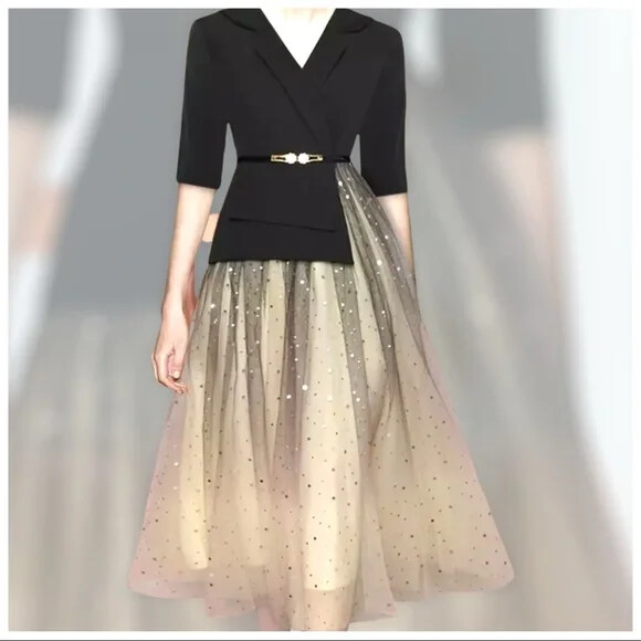 The Mehalia Gorgeous Tulle Star Overlay Dress H23
