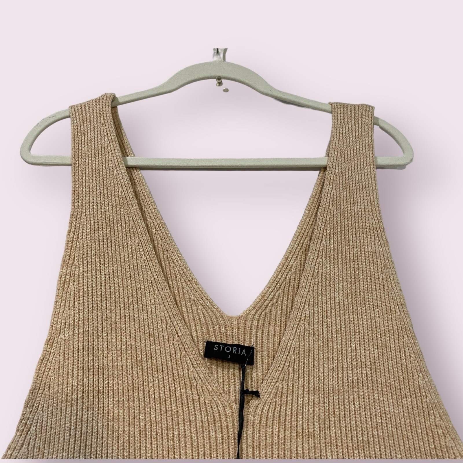 Storia Womens V Neck Sleeveless Sweater Dress Small Ribbed Knit Cozy Chic NWT