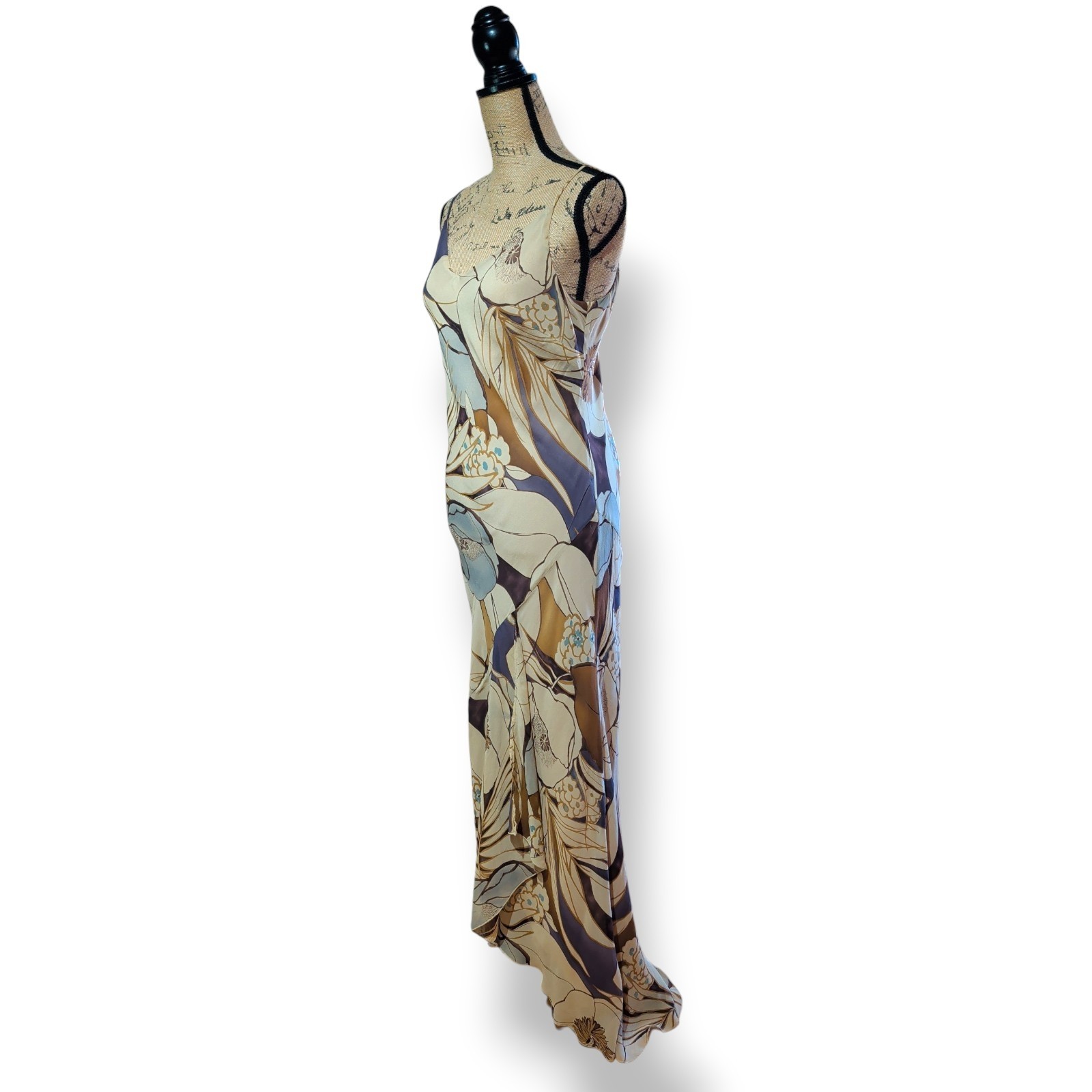 90s Y2K Monsoon 100% Silk Bias Cut Floral Long Slip Dress UK 14/16 (US 12)