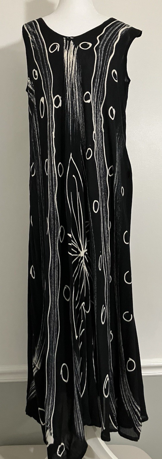 India Boutique Maxi Dress XL Black Floral Artsy Boho Hippie Beach Vacation