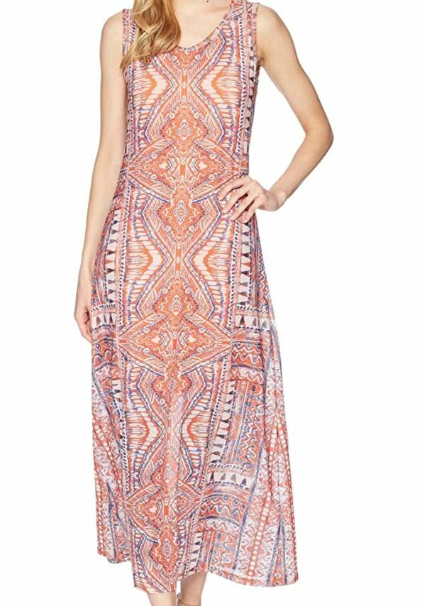 $101 Tribal Women’s Orange Printed Mesh Sleeveless Long Maxi Tank Dress Size XL