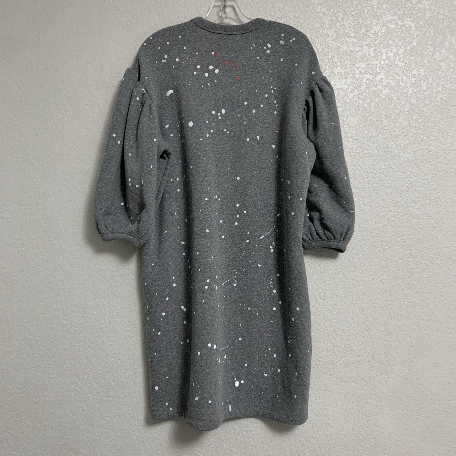 Clare V Sweatshirt Dress Womens M Drop Shoulder Puff Balloon Sleeve Grey Splash