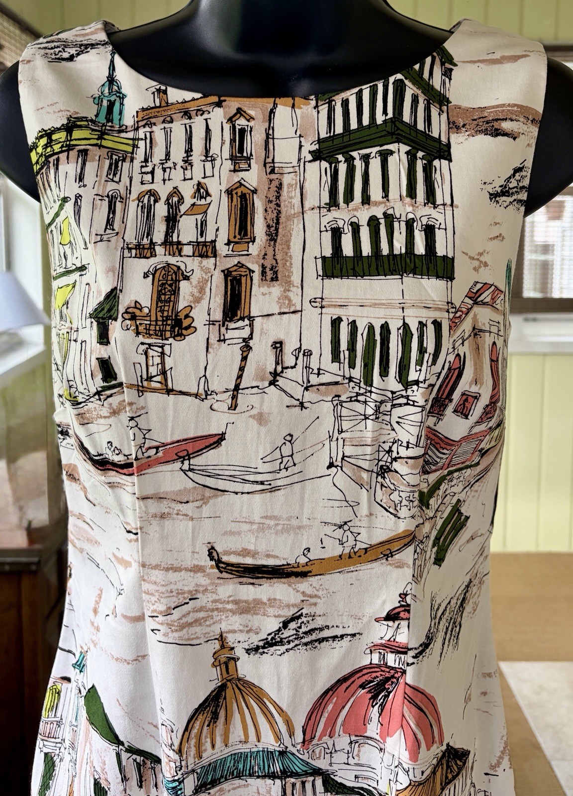 Chetta B Venice Italy Scenic Print Sheath Artsy Dress VTG 50’s Look Size 4