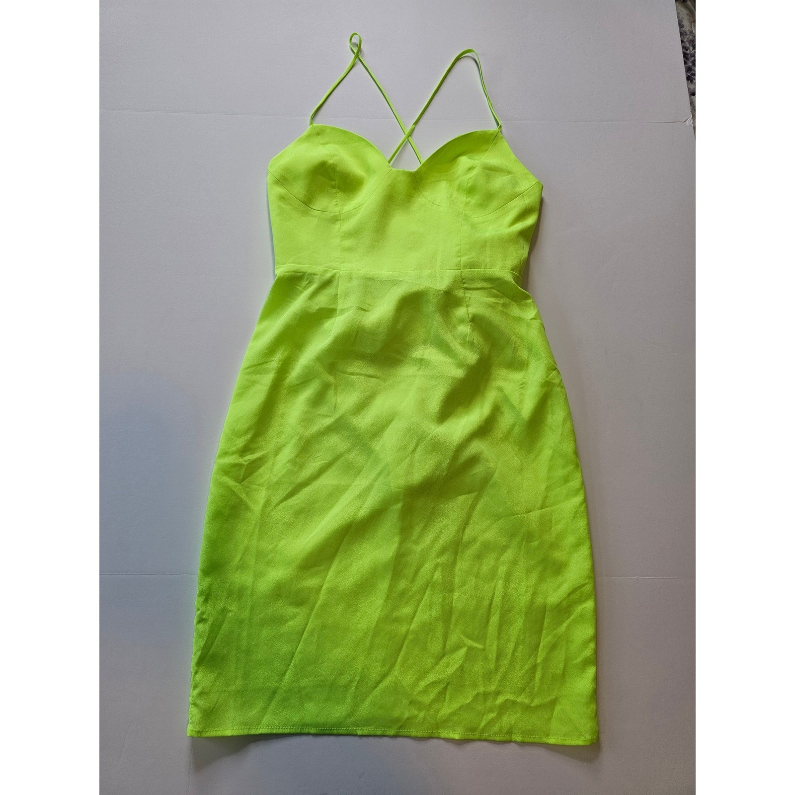 Kendall + Kylie Mini Dress Womens 0/2 Neon Yellow Strappy Sweetheart Neckline