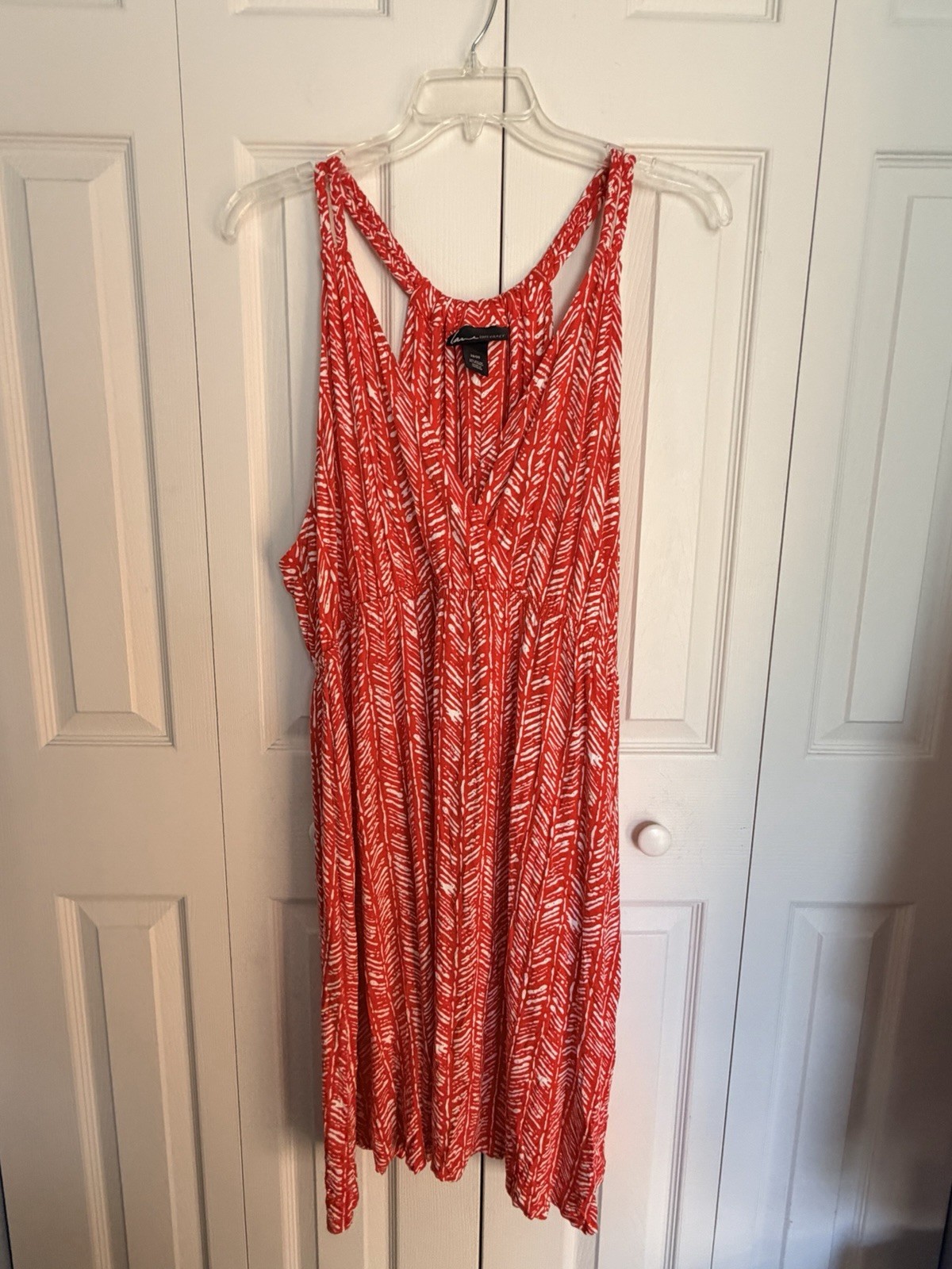Lane Bryant Dress 26/28 Sleeveless Midi Red Braided Strap Sundress