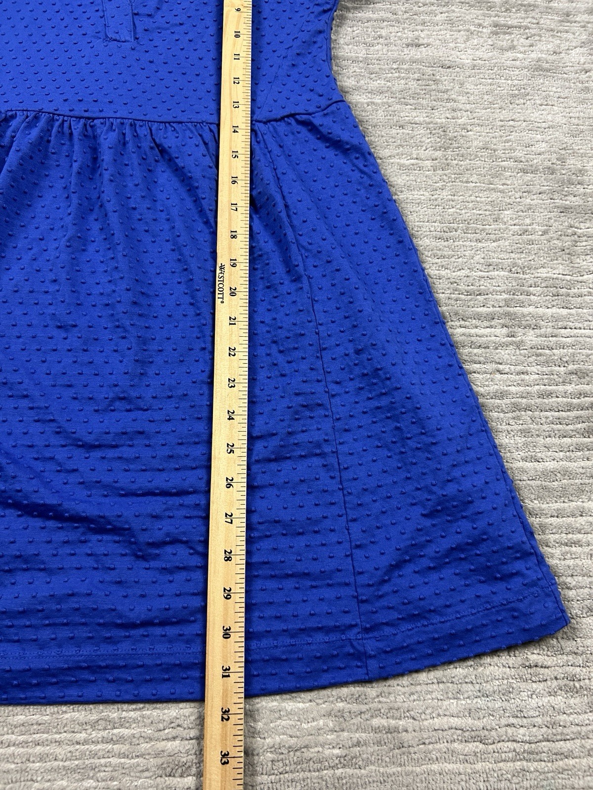 Loft Dress Womens XSP Blue V-Neck Mini Cotton Blend Textured Casual