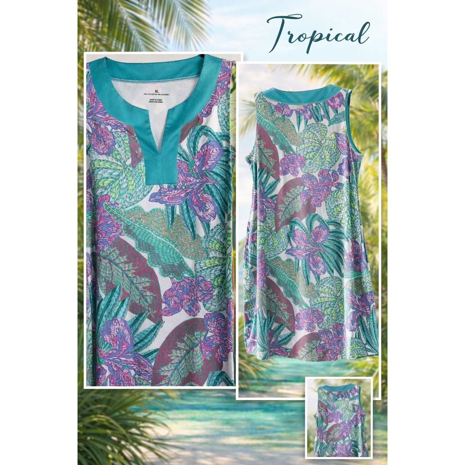 Resort Lifestyle Coastal Cool Caribbean XL Tropical Sleeveless Shift Dress