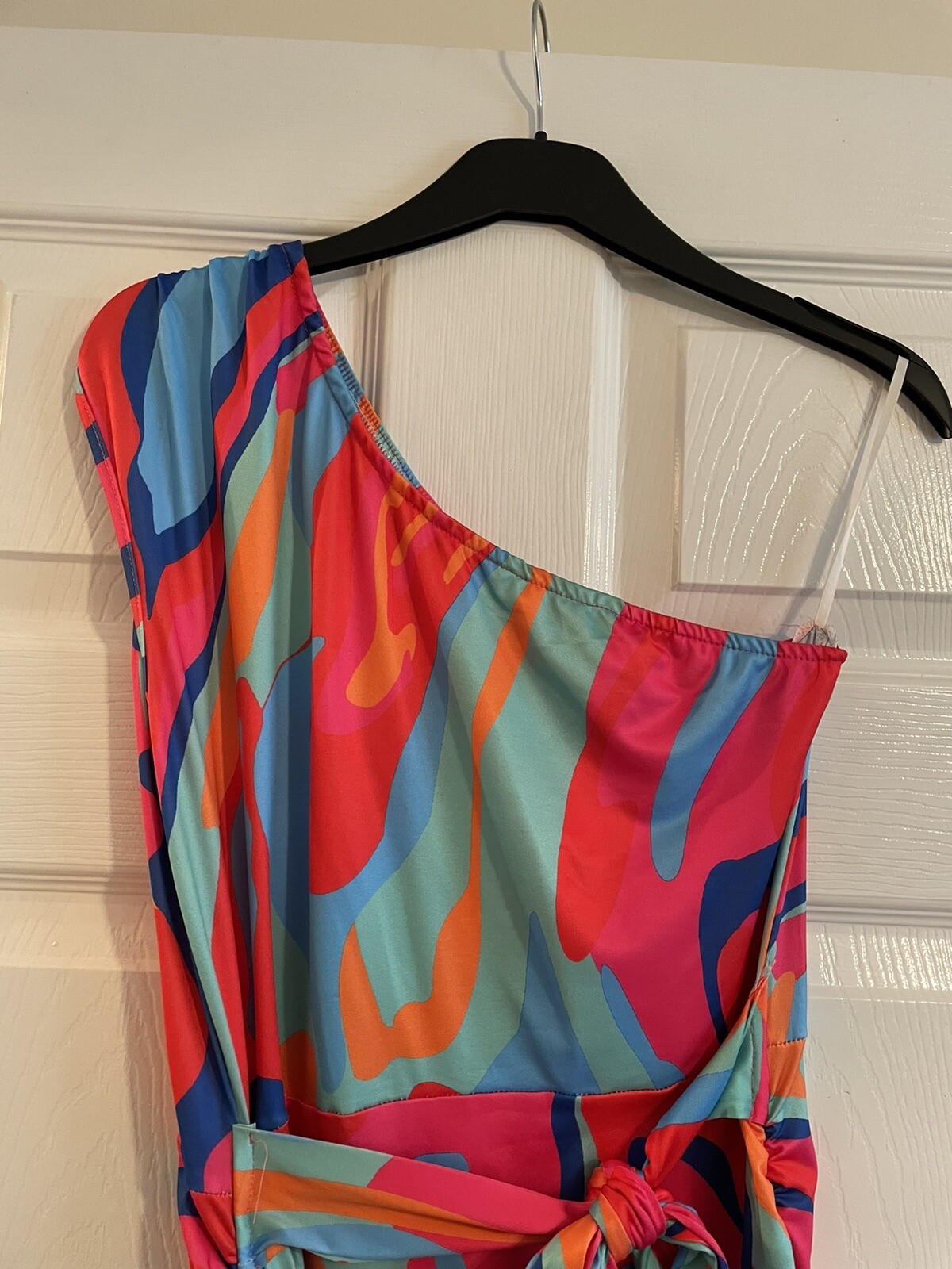 CHICME Multicoloured One Shoulder Tie Belt Summer Dress – Size Large – VGC