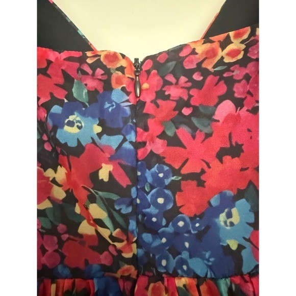 Lulus Sincerely Gorgeous Floral Pleated Midi Dress Red Blue V-Neck Straps NWT
