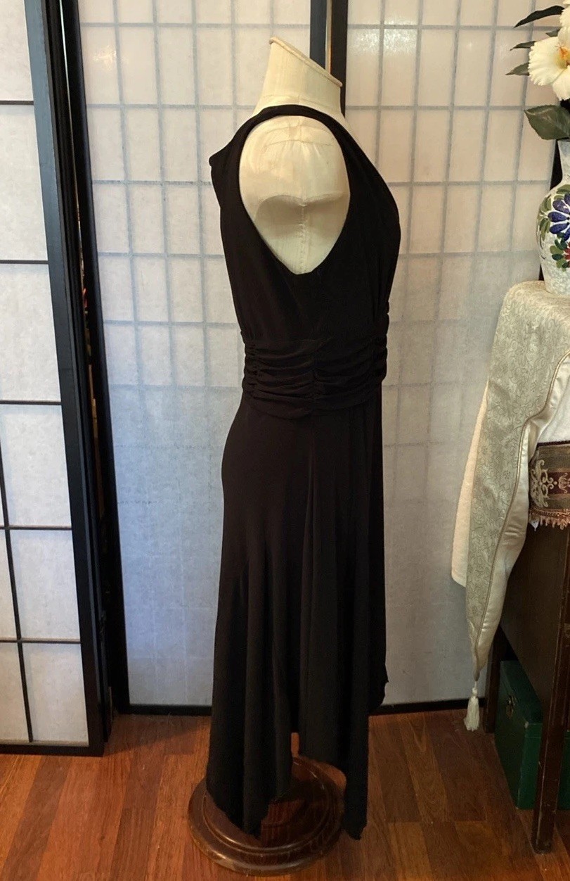 Dani Max Wom Estim M Sexy Black Assymetric Handkerchief Dress Plunging V-Neck