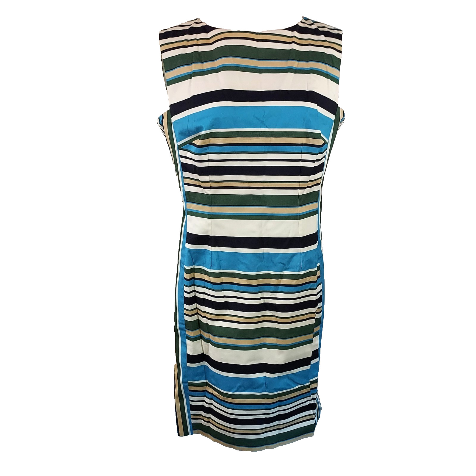 Lands End Canvas Sheath Dress Women Size 14 Stretch Lined Sleeveless Striped