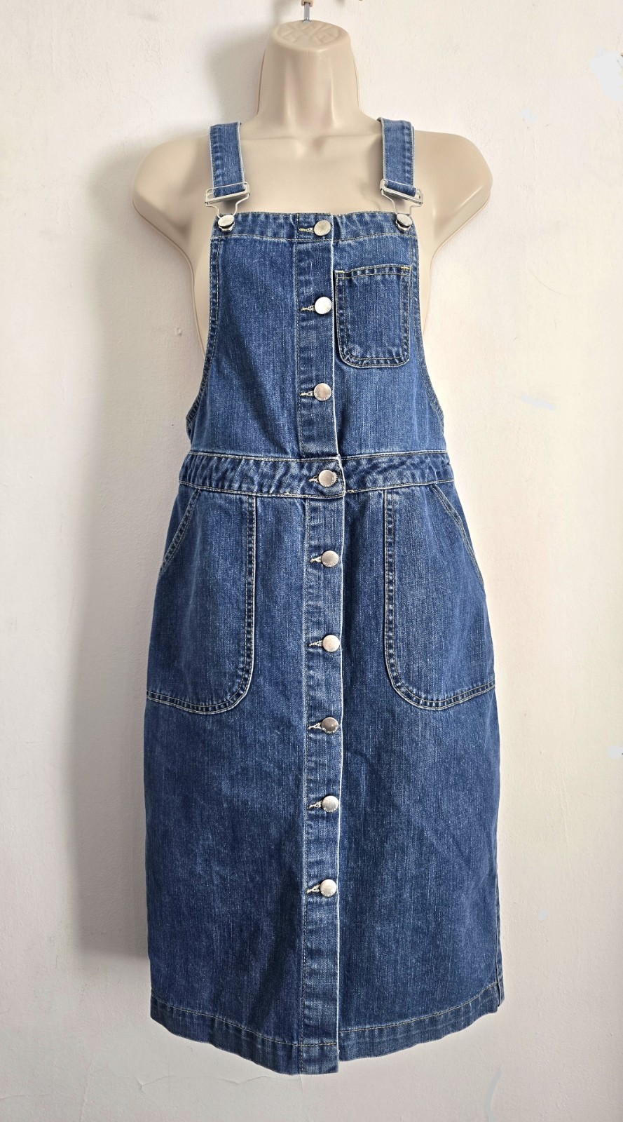 South 1932 Size 12 Blue Jeans Denim Dungaree Pinafore Dress Pockets