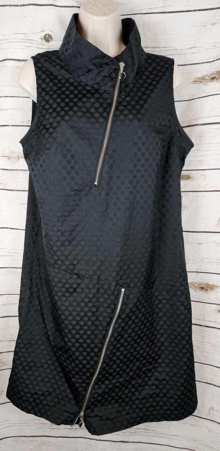 LIV by Habitat Black Zip Dress S Dot Print Lagenlook A-Line Sleeveless