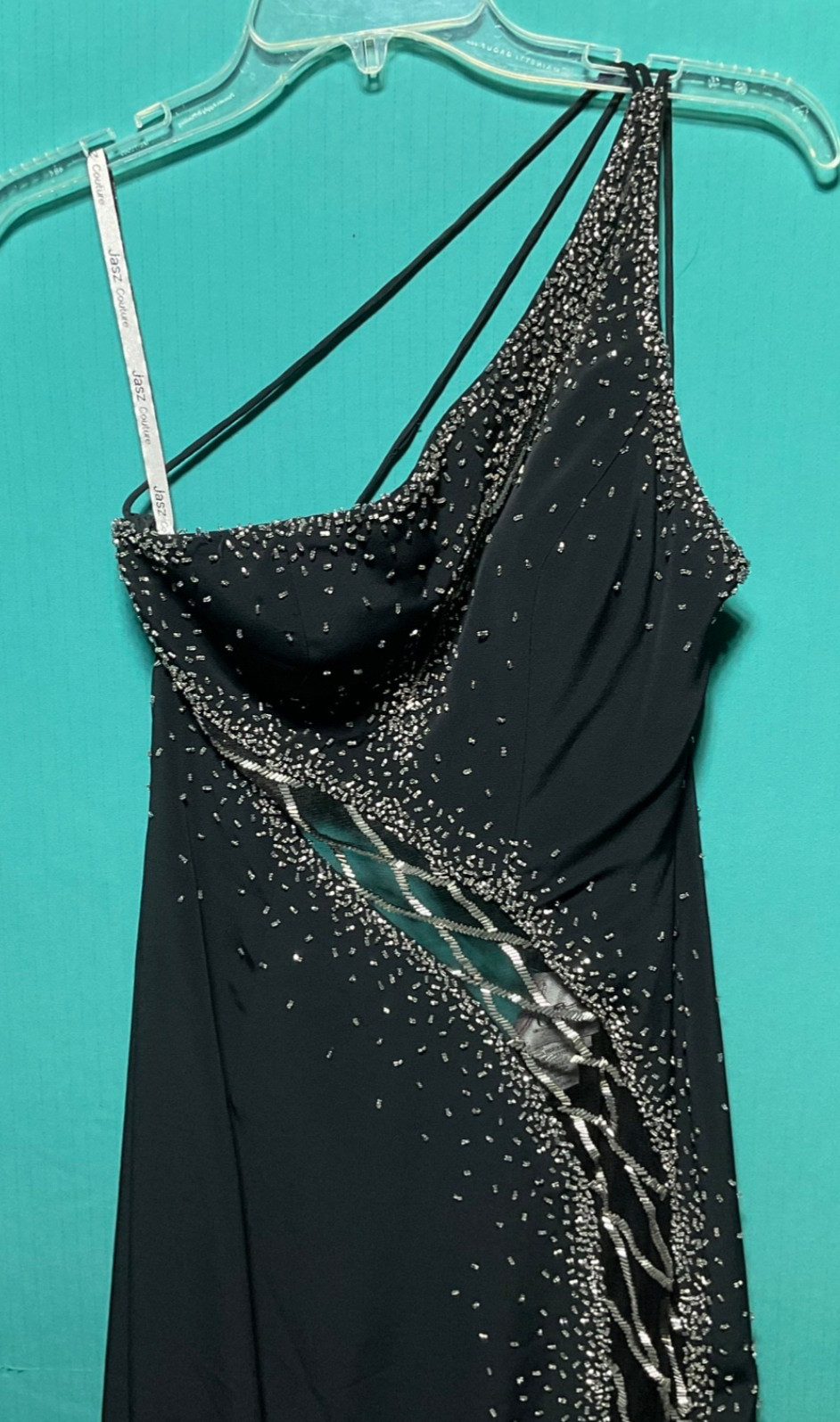 JASZ COUTURE Black Rhinestone Embellished FORMAL DRESS GOWN SZ 6 HOCO Cocktail