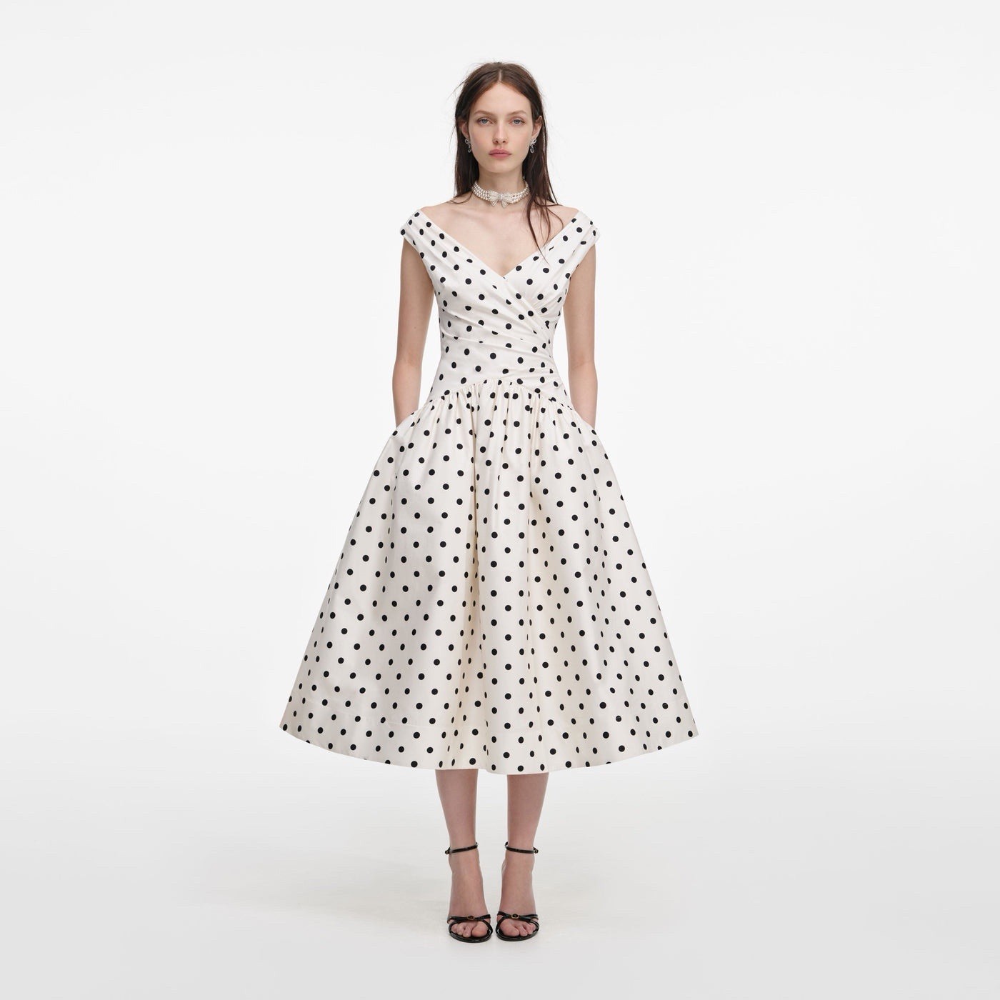 self portrait CREAM POLKA DOT COTTON MIDI DRESS $ 690 Size US 2 UK 6
