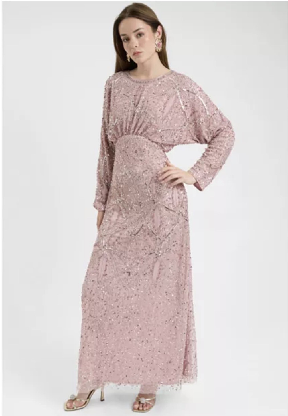 Women’s Modest Embellished Sequin Maxi Trail Dress Size 4