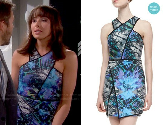 New Parker Blue Multi Tobias Scuba Neoprene Halter Stretch Bodycon Mini Dress M