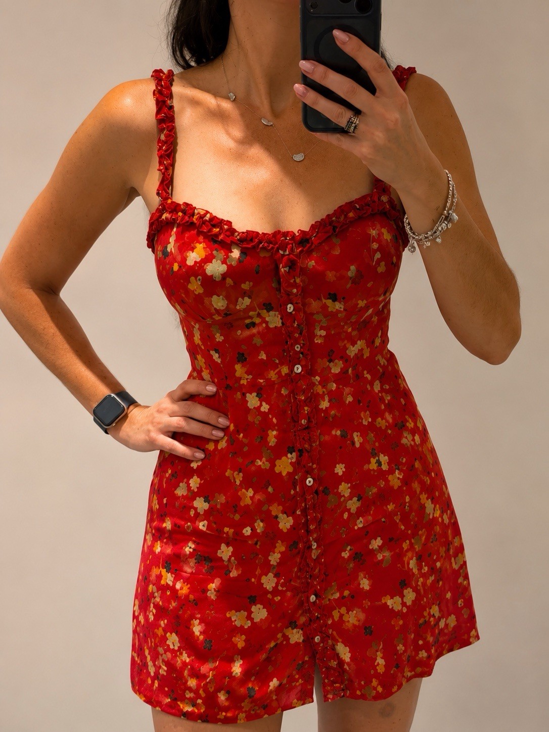 Realisation Par ‘The Julia’ Rouge Fleur 100% Silk Floral Mini Dress – Size M