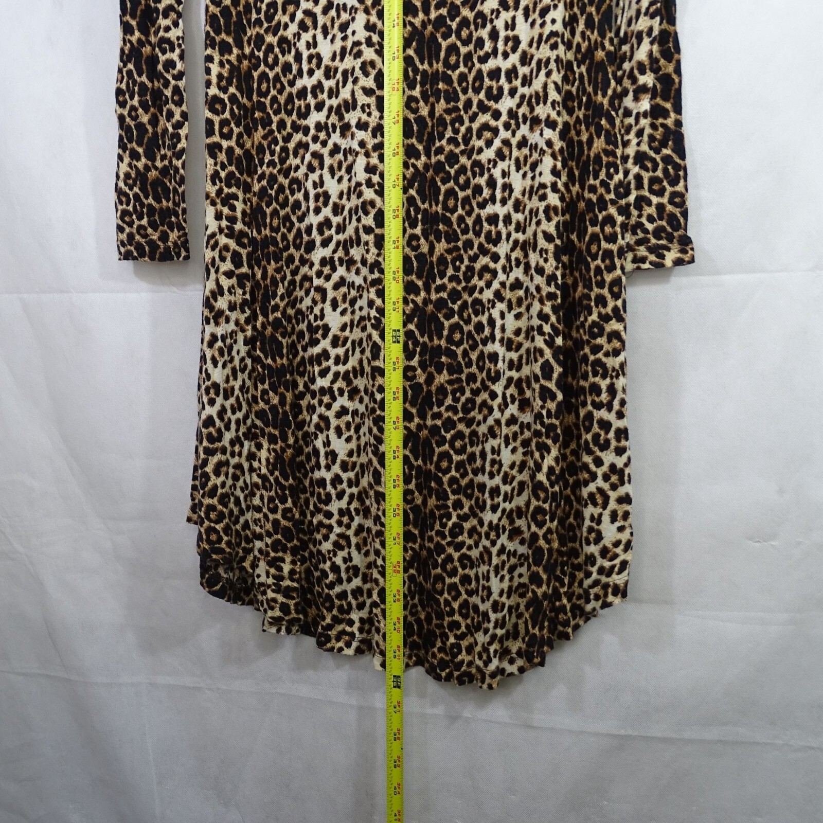 Cherish Leopard Animal Print Long Sleeve A-line Dress Women Size S Brown Tan