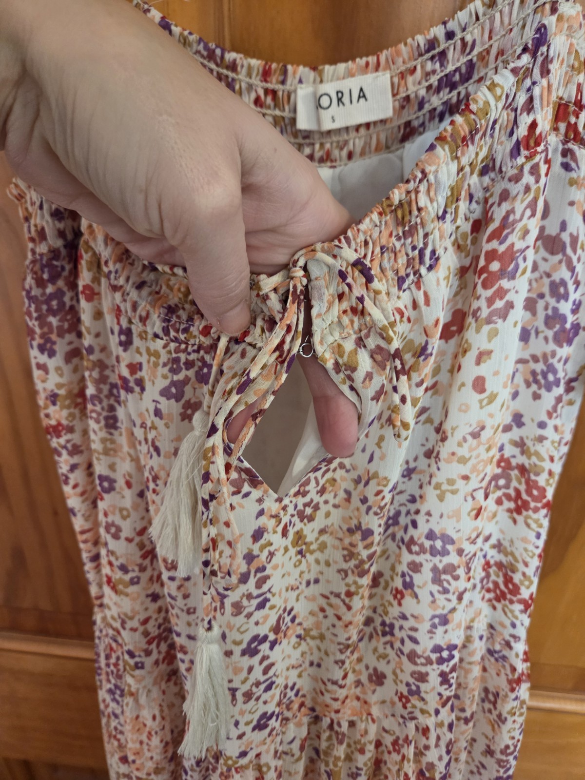 STORIA Ruffled Tiered Maxi Spring Sundress Sz S Tie Straps Boho Cottage Whimsy