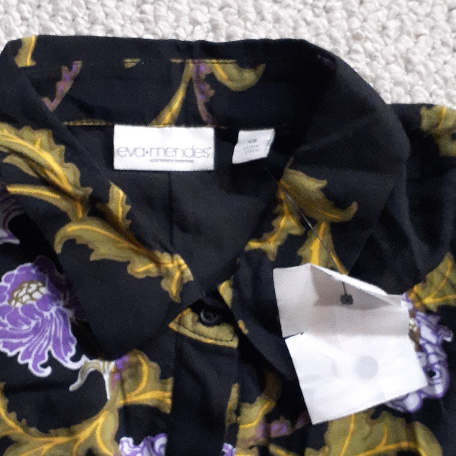 Eva Mendes Black Floral Button-Front Collared Maxi Shirtdress Size XS