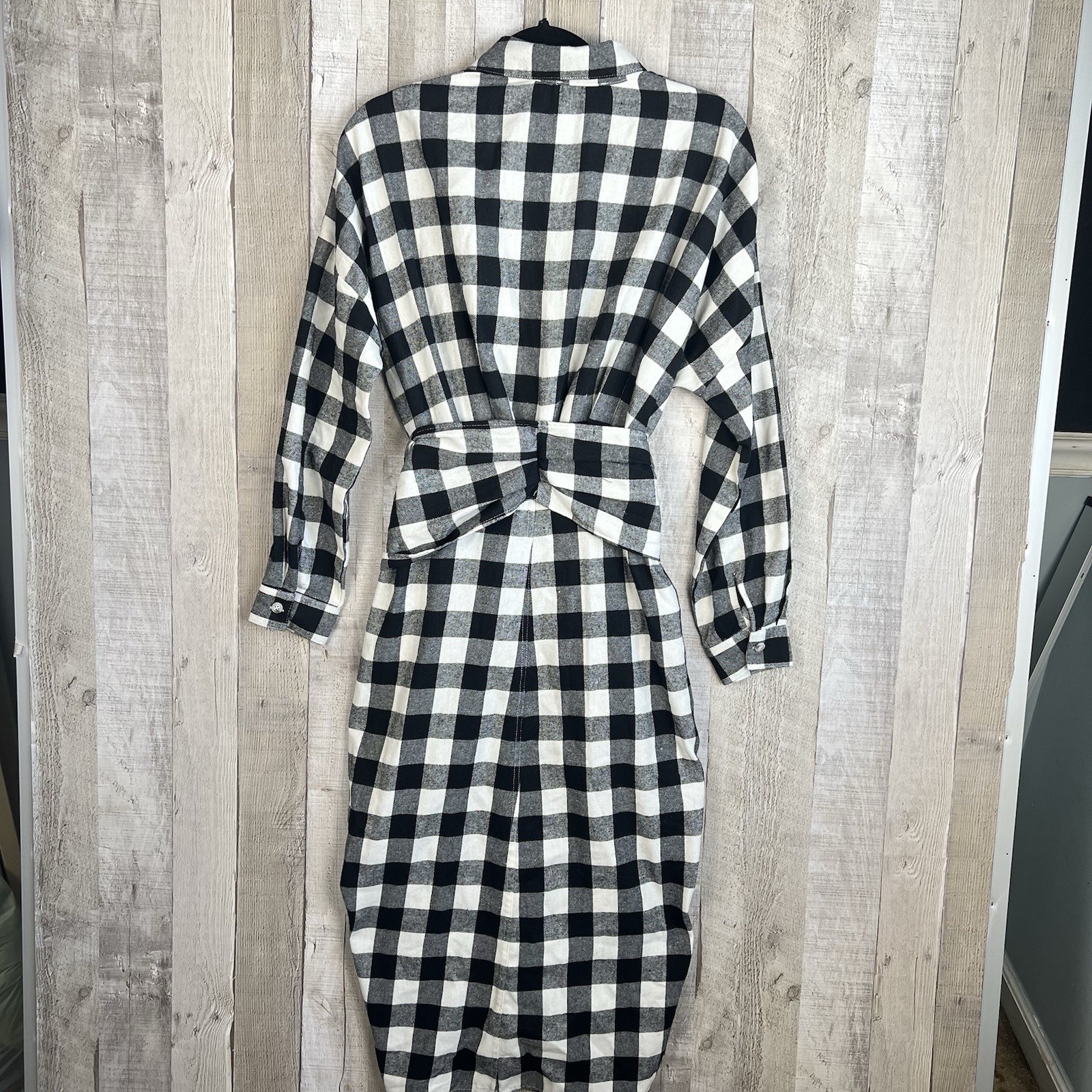Mable Haeri Flannel Button Down Shirt Midi Dress Women Size Medium Black White