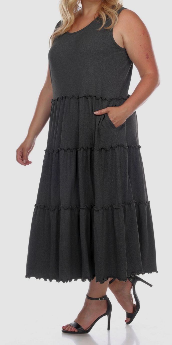 White Mark Women’s Gray Tiered Scoop Neck Sleeveless Dress Plus Size 2XL