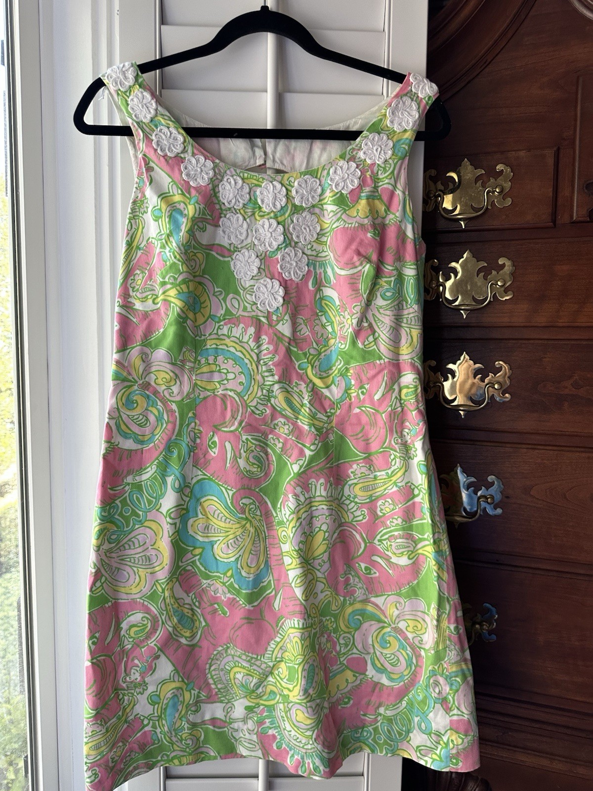 Pink Green Blue Paisley Shift Dress Sleeveless Lined Cutout Scoop Neck Zip 4