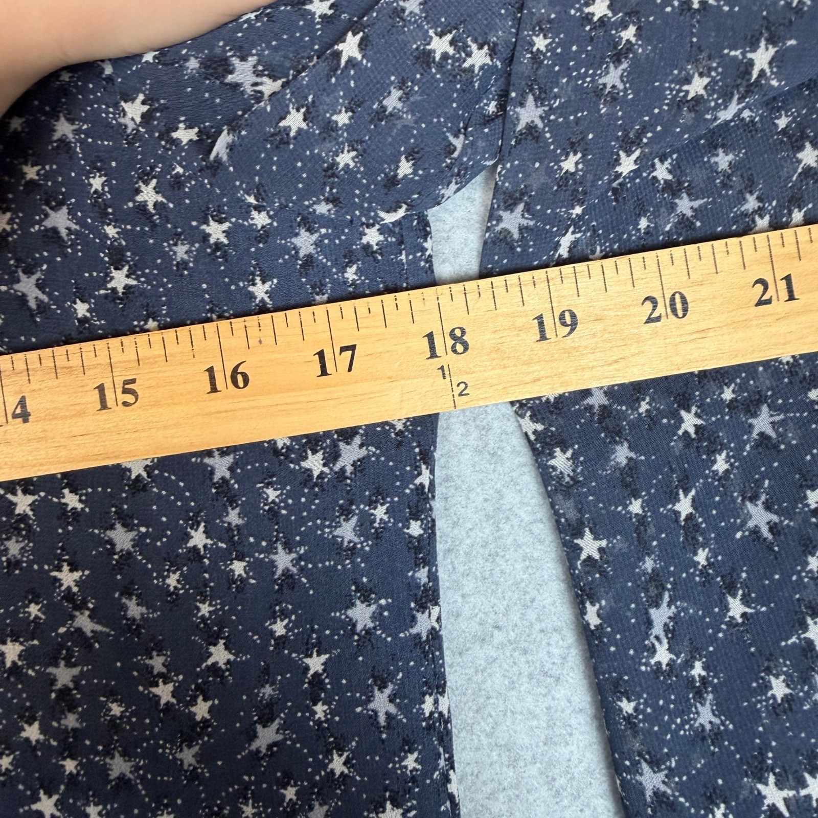 BCBGeneration Size S Navy Star Print Sheer Long Sleeve V Neck Mini Dress