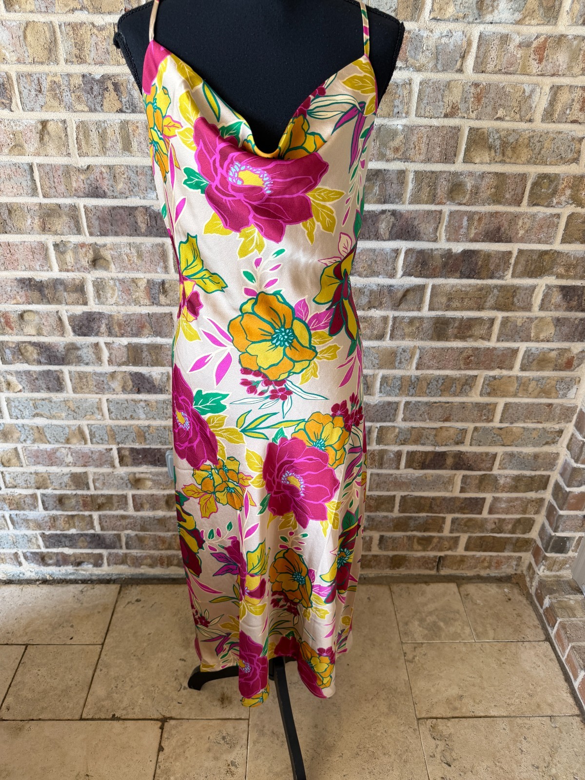 Inspired Hearts drape front slip dress floral pattern sleeveless colorful